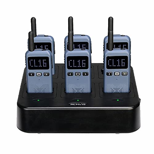 Retevis RB19 Walkie Talkies for Adults, Portable Rechargeable Two Way Radio, FRS 22 Channel, Ultra-Thin, License-Free,1650mAh Battery (6 Pack),with 6 Way Multi Charger