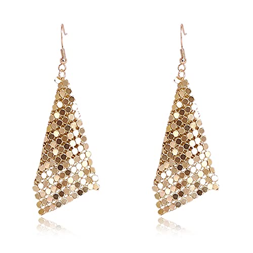 CHUNYANAN Metal Mesh Grid Sequins Gold Tassel Long Drop Dangle Earrings for Women Fashion Charm Tassel Earrings Jewelry Gift