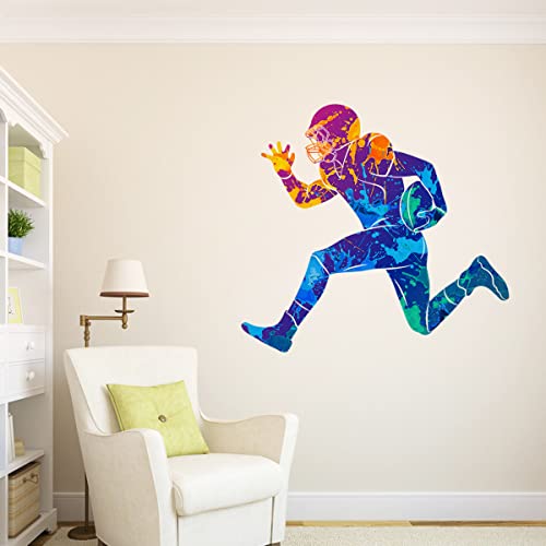 Woyinis Colorful Football Player Wall Decal, Sports Player Silhouette Wall Stickers, Peel & Stick Removable Rugby Wall Decor Stickers For Living Room Playroom Kids Room Wall Decor #TOP4