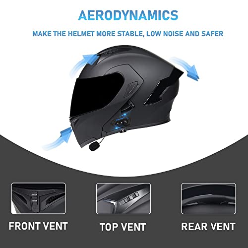 Bluetooth Modular Motorbike Helmet Full Face Flip Up Motorcycle Helmet, DOT/ECE Approved, with Double Visor Built-in Speaker Headset Microphone, for Automatic Answering M~XXL