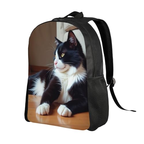 Comfort Fit Unisex White Cat Rolling Back Wooden Floor Backpack Durable Daily Commute Travel Adventures 16 Inch2