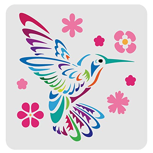 FINGERINSPIRE Colibri Pochoir Décoration Modèle 30x30cm en Plastique Oiseau Fleur Dessin Peinture Pochoir Carré Pochoirs Réutilisables pour Créer DIY...