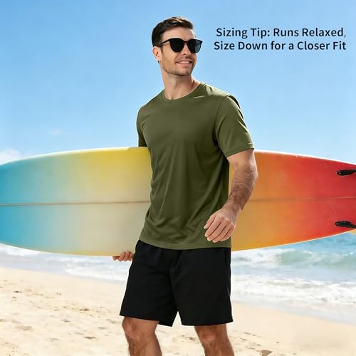 Image of 3 Pack Mens Swim Shirt Workout Shirts UPF 50+ Short Sleeve Rash Guard Fast Dry Sun Protection Lightweight Water Shirt