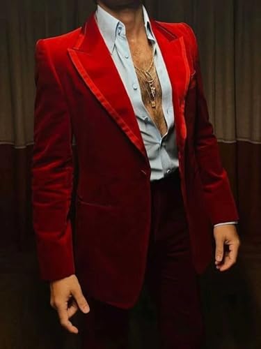 ORBITRAY Men's Velvet Wedding Suits Vintage 2 Piece Solid Colored Tailored Fit Single Breasted One-Buttons3