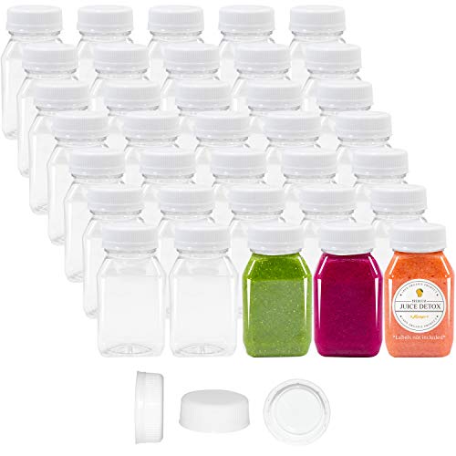 Upper Midland Products 4 oz Empty Plastic Juice Bottles With Lids 98 Bulk Pack Small Clear Milk Drink Syrup Kids Size Containers Tamper Proof Caps Wholesale