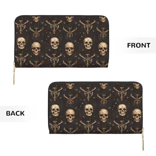 Pirate Style Skull Print Wallet Women Men, Long PU Leather Wallets for Women, Cute Womens Travel Wallet Purse Pouch with Zipper Pocket2