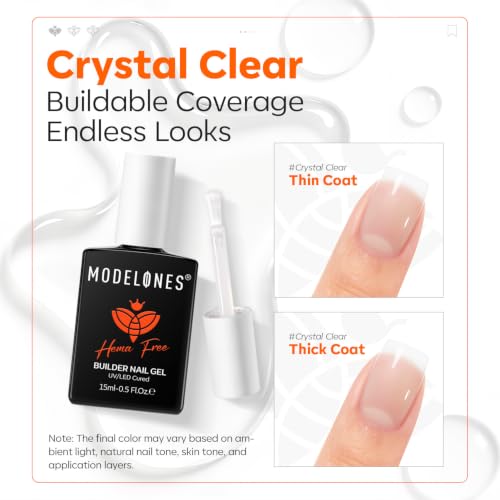 Image of modelones Builder Nail Gel HEMA-Free Clear, Gentle Formula Self Leveling