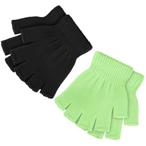 TODDOR 2 Pairs Kids Fingerless Gloves Warm Children Half Finger Mittens Acrylic Knitted Typing Gloves for Boys and Girls