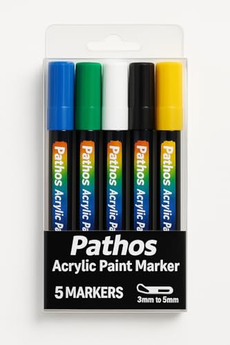 Image of Acrylic Paint Markers for Rock Painting, Stone, Glass, Metal and Ceramic Yellow Green White Black Blue pack of 5
