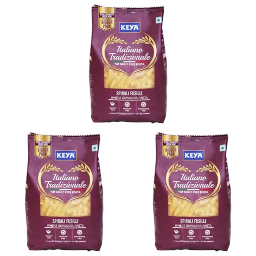 Image of Keya Fusilli Pasta 1kg, 100% Durum Wheat Pasta | Vegetarian | No MSG | Low in Calories | No Trans Fats | Healthy | Cooked in 10 Minutes (Pack of 3)