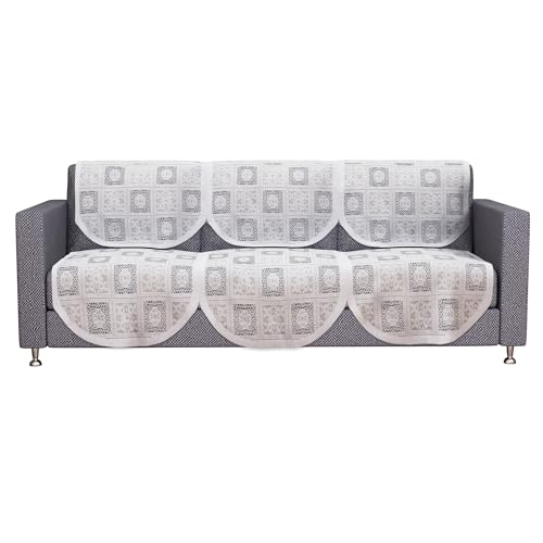 Image of Kuber Industries (Set of 6) Stylish & Durable Cotton Sofa Covers 3 Seater | Washable Sofa Protector /Mat | Suitable Slipcover for Living Room & Office | Square Flower - White