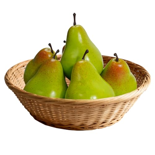 6 Pack Artificial Pears Foam Fake Fruits Realistic Green Pear Ornaments for Bowl Fillers Shop Photography Props Lifelike Faux Fruit for Home Decor Kitchen Living Room Party Decorations