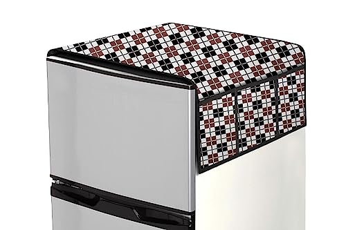 Image of Stylista Refridgerator top Cover Suitable for Samsung RT37C4512S8 /HL, 322 Liter Fridge, Dimension (WXD) 65x111 CM, Checkered Pattern Grey