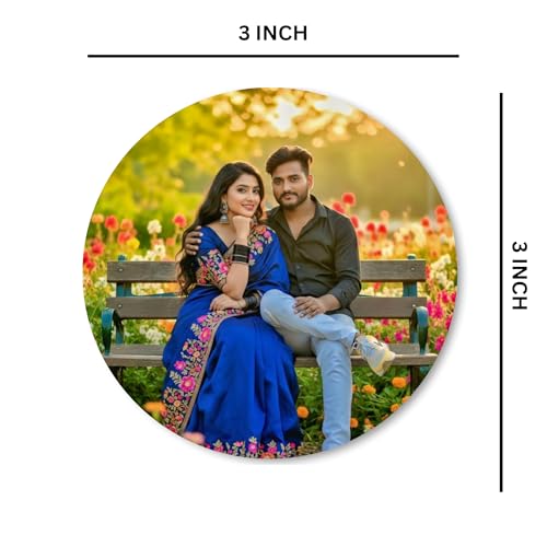Image of Customised Fridge Magnet with Photo & Name | Personalized Refrigerator Magnet for Special Moments (Round)