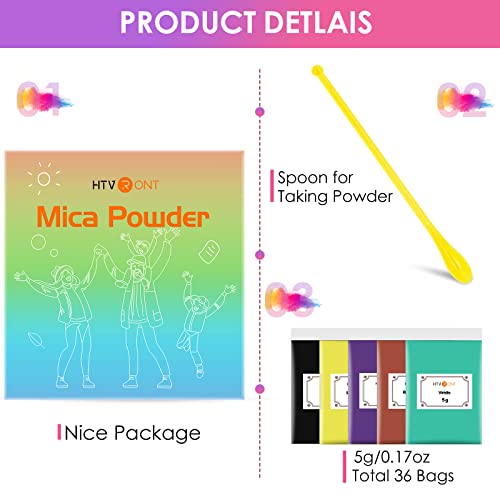 Htvront Mica Powder For Epoxy Resin - 180G Pigment Powder, 36 Colors Mica Powder For Nails, Soap Making, Candle Making, Lip Gloss, Natural Pigment For Slime #TOP3