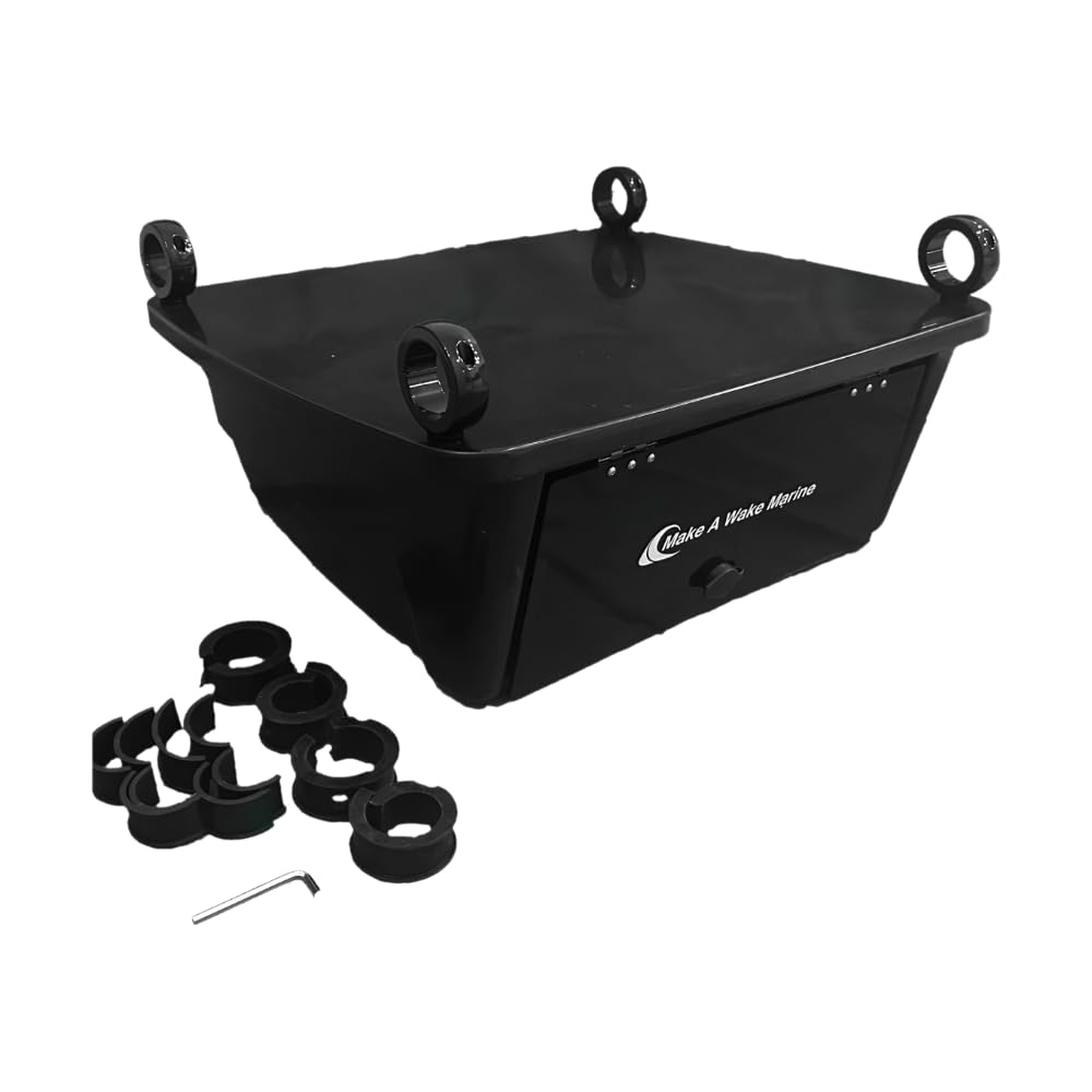 Make A Wake Marine T-Top Electronic Box for Center Console Boats - Dry Storage, Lockable, Mounting Clamps Included Universal Design, Stereo, Radio, BLACK