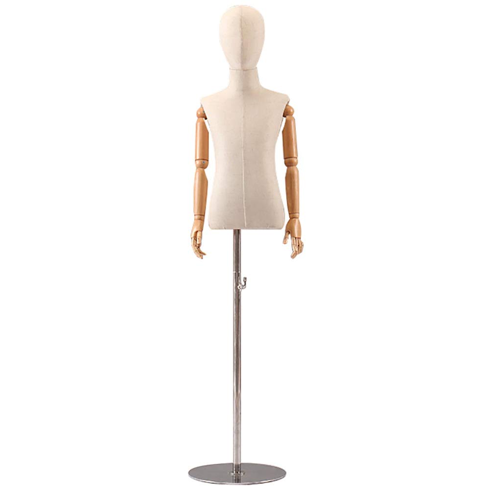 Kinder-Schaufensterpuppe, Torso Aus Kunststoff Mit Holzarmen, Kleiderständer Aus Metall, Höhenverstellbar, Mit Sichtfenster, Silber-XL, Gold-M,Silver-Small