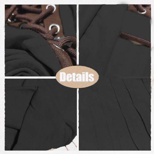 ShallWe Men's Henley Shirt Hooded Long Sleeve Lace Up Vintage Solid Casual T-shirt Tactical Patchwork Western Tee Sports2