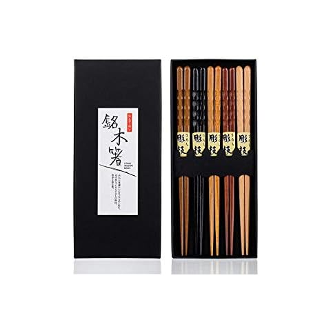 Heim Concept Assorted 5-Pair Fancy Style Wooden Chopsticks, 10 x 7 x 1 Cover
