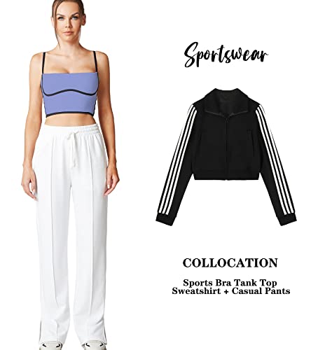 Image of Sleeveless Spaghetti Strap Padded Sports Bra Tank Tops Square Neck Double Layer Workout Fitness Basic Crop Tops