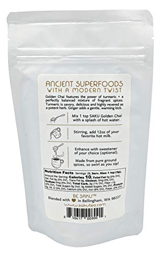 Saku Tea, Golden Chai Turmeric Latte Blend, Super Food Latte, 3Oz Bag #TOP1