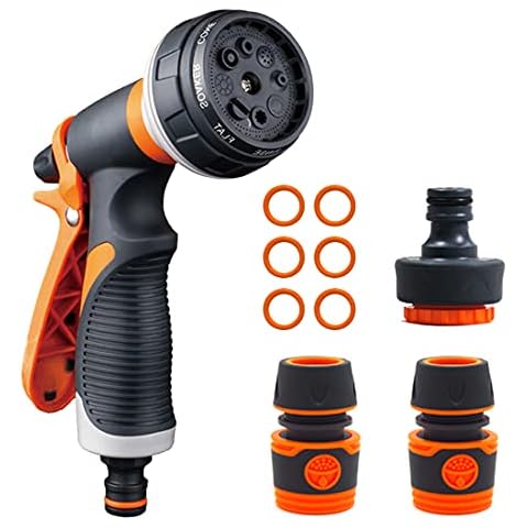 Gartenbrause, 8 Einstellbare Garten Handbrause Spritzpistole Spritzdüse für Bewässerung Rasen Autowaschen Haustier Baden Bürgersteig Reinigung, Einhandbedienung Cover