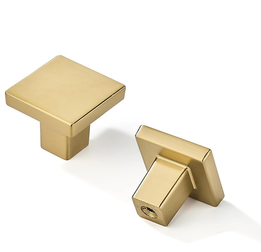 KHTUMEWARE-295 Square Knob, Brushed Brass, 1-3/16 in (30 mm), 10-Pack