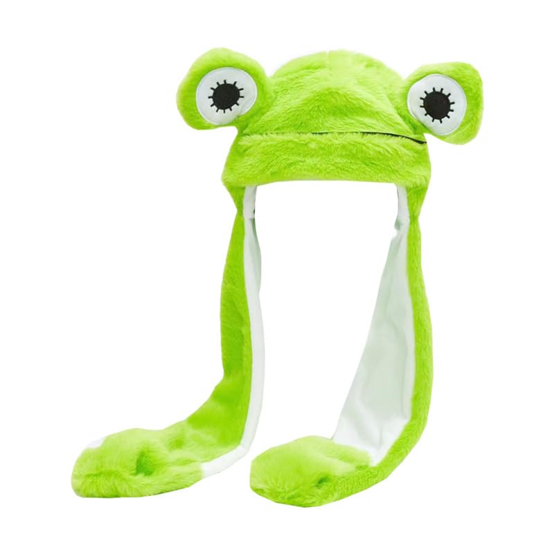 Ear Warmers Winter Hats for Girls -Super Soft Warm Hat With Ear Flaps,Kids Funny Frog Hat with Moving Ears for Party (Green)