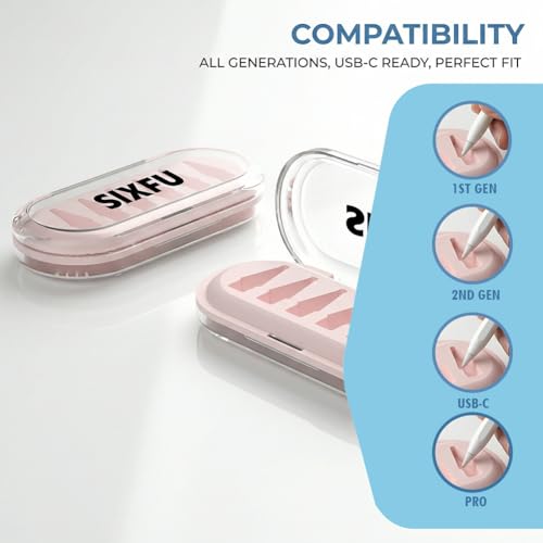 Image of SIXFU Portable Storage Box Case for Apple Pencil Tips, Apple Pencil Pro / 2nd Generation / 1st Generation /USB-C Tips Case.(6 Tip Slot,Clear+Pink)