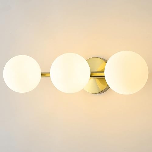 Luces de tocador de baño, 3 luces de baño, luces de baño doradas, lámpara de tocador de latón moderno de mediados de siglo, lámpara de tocador