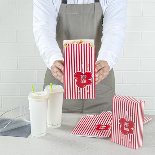 Image of Restaurantware Popcorn Container 400 Count 11.25 Oz Paper Popcorn Holder Carnival Box, Red and White Striped Disposable Vintage Style Movie Theater Box