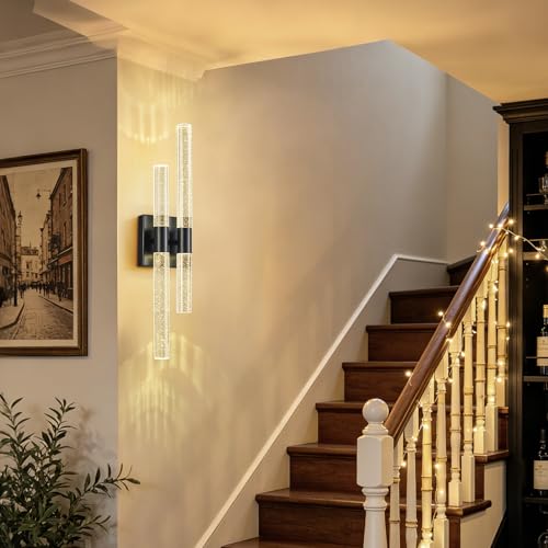 Image of Modern LED Vanity Light Bubble Crystal Sconces Wall Lighting Black Wall Sconces 21.25in 4000K Vertical and Horizontal Wall Mounted Sconces for Bedroom Living Room Hallway(1-Pack)