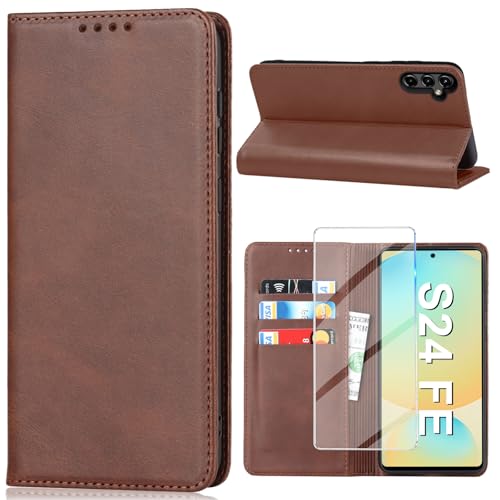 Protection Samsung S24 FE anti-rayure avec étui marron Vaki