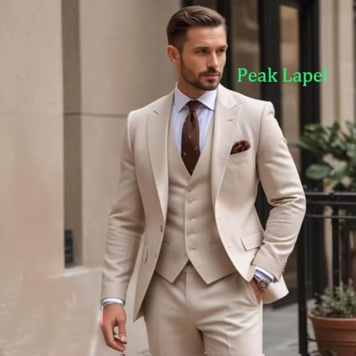3 Piece Men's Wedding Suits Slim Fit Formal Groom Tuxedo Peak Lapel Business Blazer Vest Pants3