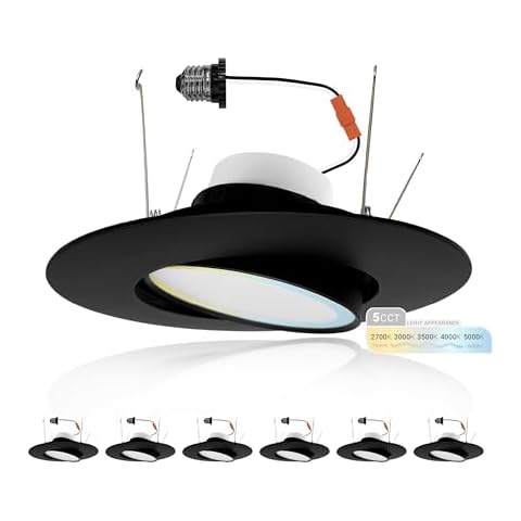 NUWATT 6 Inch 6 Pack Black Trim Retrofit Gimbal LED Recessed Downlight, High Lumen, 1200lm, 16W, Selectable 5CCT 2700K/3000K/3500K/4000K/5000K Dimmable, Adjustable Lens Eyeball Light, ETL Listed Cover