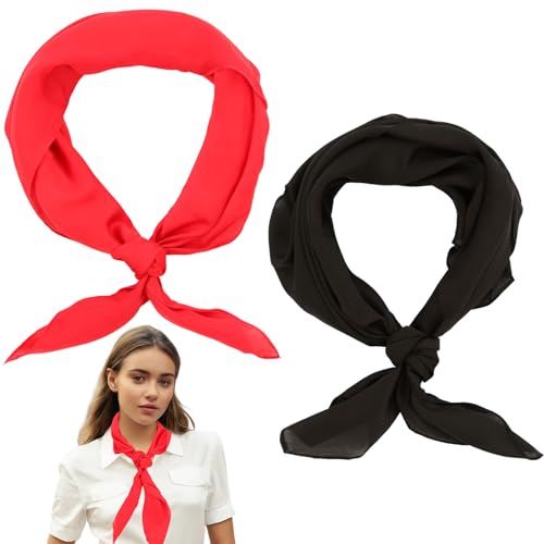 2pcs Red and Black Silk Feeling Scarf,Neck Scarf for Women 27.5×27.5inches Satin Head Scarves Fashion Square Scarfs Soft Breathable Handbag Decoration Accessories