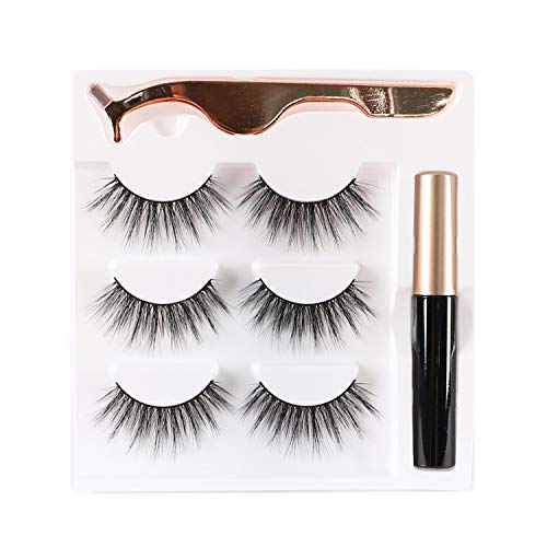 Newcally Eye Lashes with Glue Kit Fake Eyelashes 3 Pairs Dramatic Faux Mink Lashes 3D Long Thick Fluffy Lashes with Tweezers