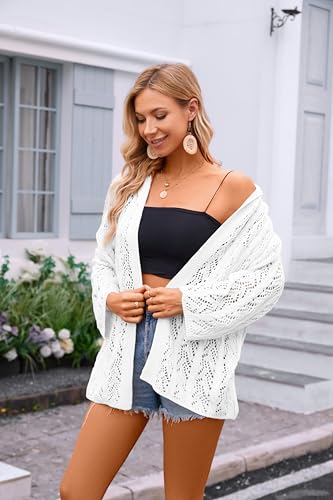 Image of Women's Lightweight Crochet Cardigan Sweaters Long Sleeve Open Front Knit Summer Boho Hooded Beach Cover up