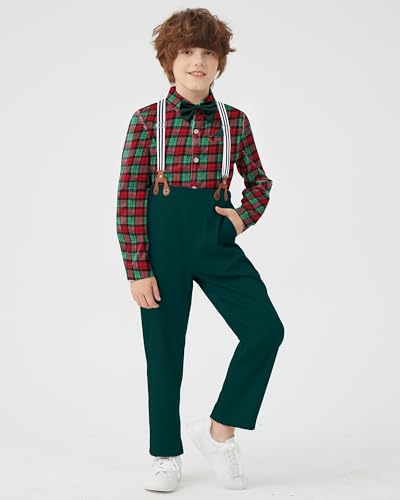 Image of DISAUR Boys Dress Clothes Wedding Ring Bearer Outfit Boy Formal Suits Dress Shirt with Bow Tie +Suspender Pants Set