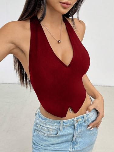 Image of TIVANTE Solid Casual V-Neck Sleeveless Regular Fit Crop Top for Women | Stylish Western Women Crop Top for Summer|