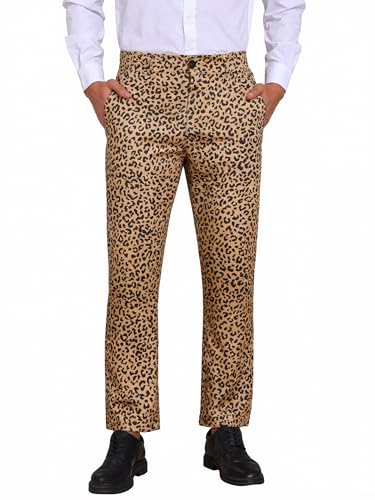 Lars Amadeus Leopard Pattern Pants for Men's Formal Night Out Animal Print Dress Pants