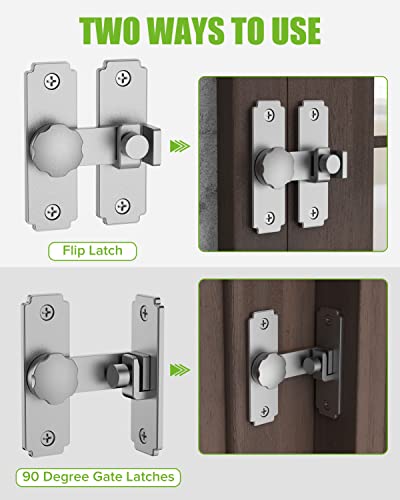 Image of Sliding Barn Door Lock Hardware, 90 & 180 Degree Dual-Purpose 304 Stainless Steel Heavy Duty Gate Latches Flip Latch Safety Door Bolt Latch Lock for Garden, Bathroom, Outdoor, Garage, Window (Silver)