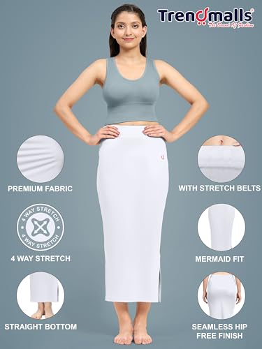 Image of TRENDMALLS Women's Polyester Spandex Stretchable Straight Saree Shapewear Petticoat for Women, Cotton Blended, Skirts for Women, Saree Shaper White
