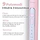 Lächen Sonic elektrische Zahnbürste Schallzahnbürste mit 4 Aufsteckbürsten und Timer, 3 Modi & 3 Vibrationsstärken mit Reisetasche, Rosa
