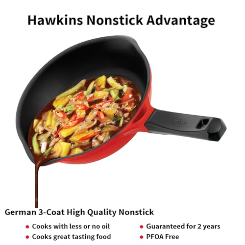 Image of Hawkins 20 cm Frying Pan, Die Cast Ceramic Coated Non Stick Induction Small Fry Pan, Red (IDCF20)