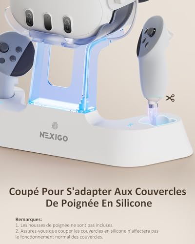 NexiGo Dock de Charge Amélioré avec Lumière LED [on/Off] pour Oculus Quest 3, Support d'Élite avec Batterie, Support de Casque et Manette, Batteries Rechargeables, Blanc – vue 7