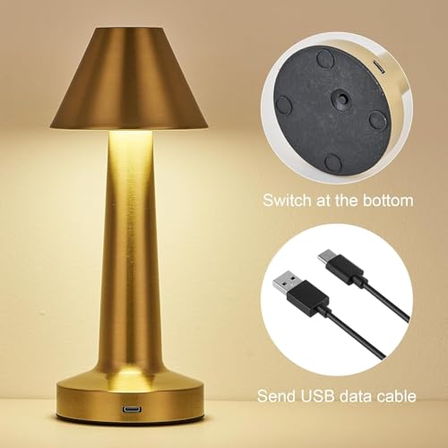 Image of Golden Cap Table Lamp 3 Color Modes Warm Cool Natural Light, Adjustable Brightness, 1200 mAh Rechargeable Battery, Portable LED Night Light for Bedroom, Home Decor Use with Touch Sensor Control
