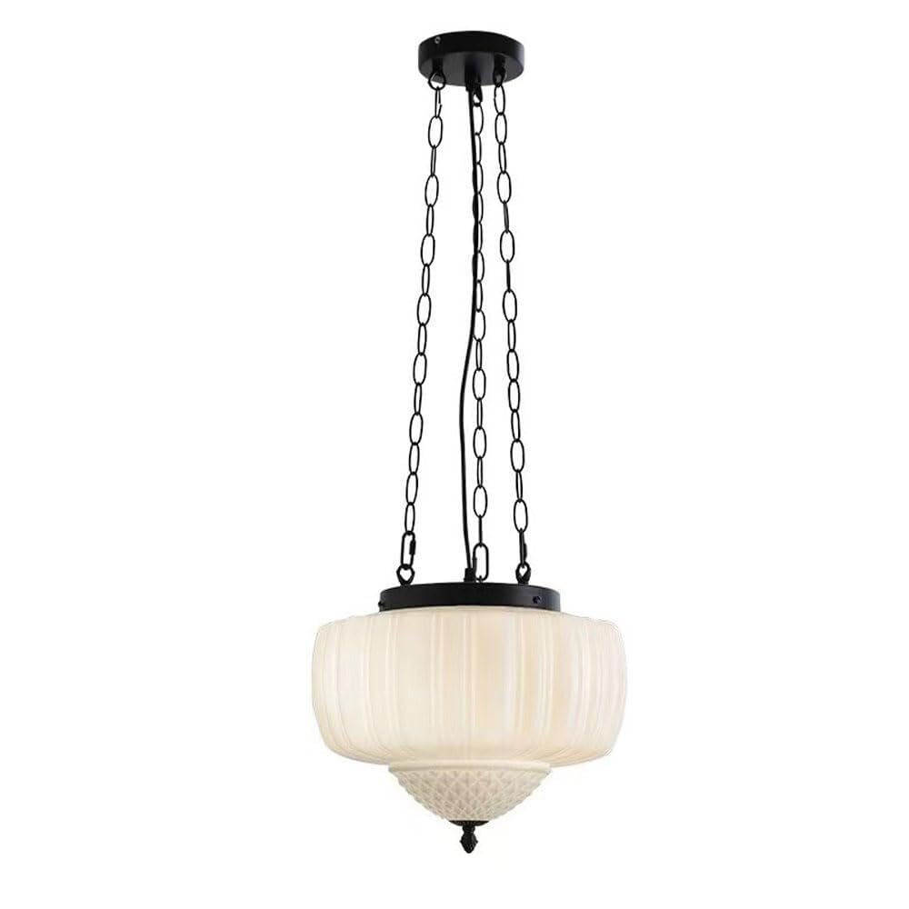 Suspension industrielle en verre blanc laiteux et métal réglable pour salon