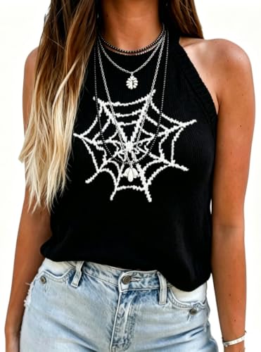 Image of MARZXIN Women Sleeveless Sweater Tank Round Neck Casual Aztec Geometric Knit Sweater Top