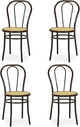 Tomaino - Chaise de cuisine en fer avec assise en paille - Ensemble de chaises de salle à manger Vienne (4, noir)